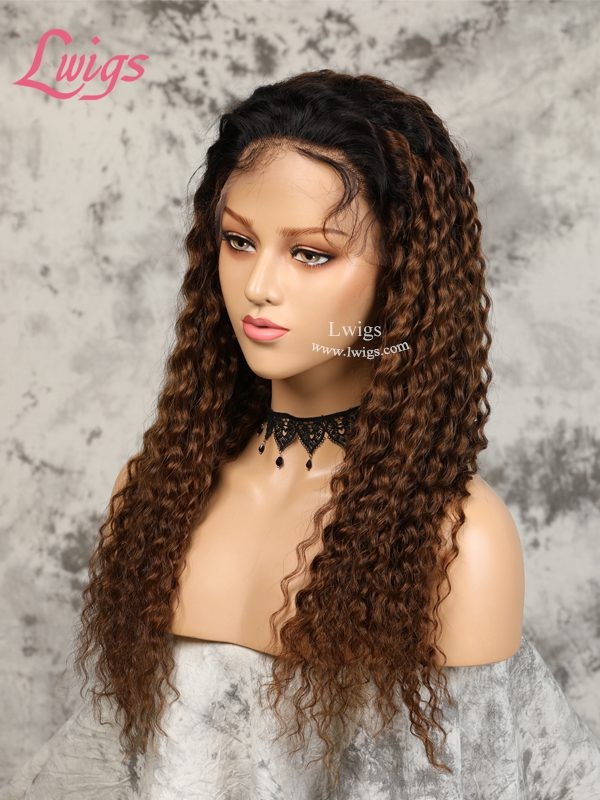 180% Density Two Tone Human Hair Wig #1b/#30 Ombre Virgin Brazilian Hair Dream Swiss Lace Kinky Curly 360 Lace Wigs Lwigs147