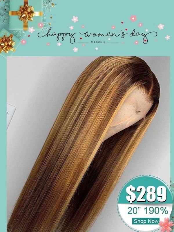 Ombre High-Light Color Brazilian Virgin Human Hair Silky Straight Undetectable HD Lace Wig High-Light Color With Pre-Plucked Hairline 360 Lace Wig  WD08