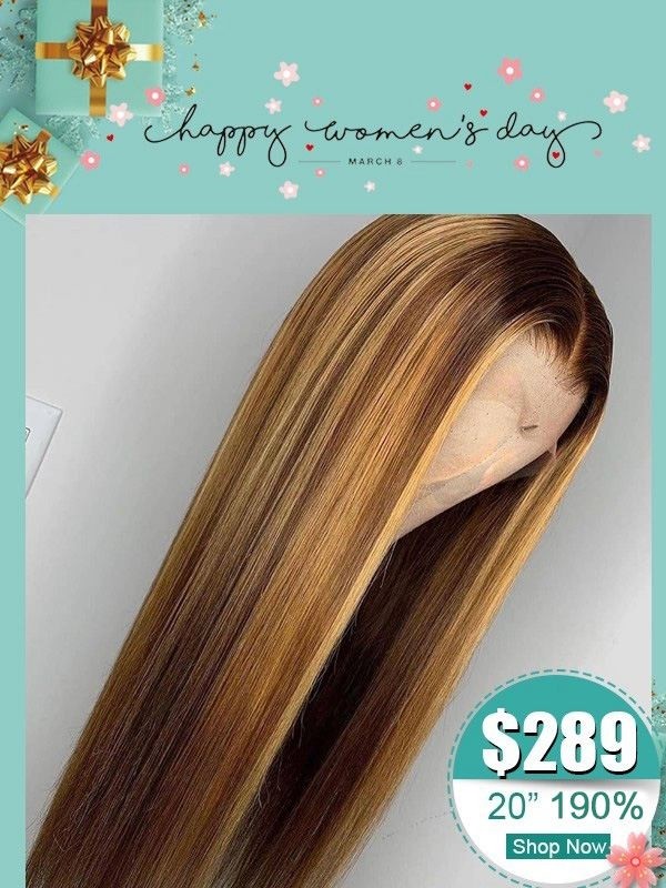 Ombre Highlight Color Brazilian Human Hair Silky Straight 13x4 Undetectable HD Lace Front Wig With Bleached Knots WD08