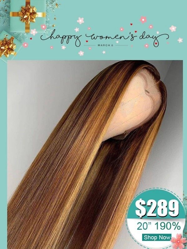 Ombre Highlight Color Brazilian Human Hair Silky Straight 13x4 Undetectable HD Lace Front Wig With Bleached Knots WD08