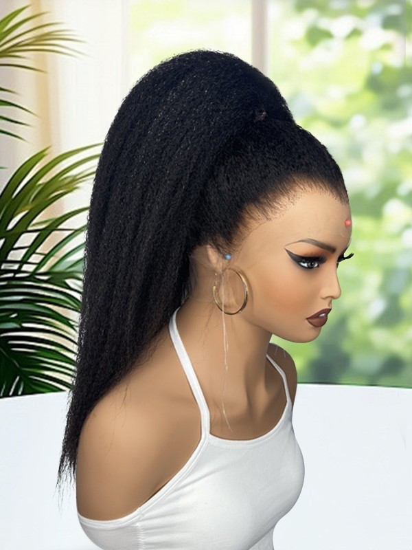Lwigs Most-Fit Cap Kinky Straight Invisi-Drawstring Flexible Fit HD Lace 360 Glueless Wig With Bleached Knots UD25