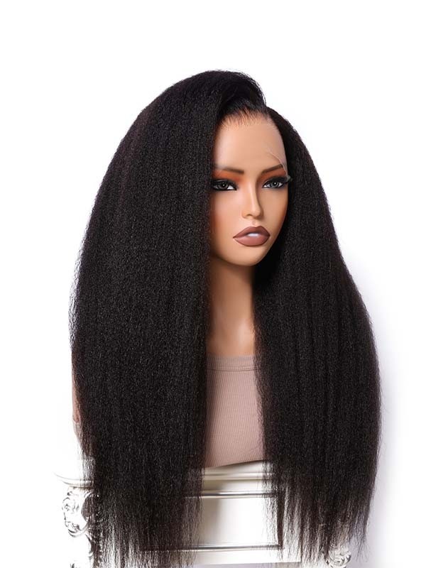 Lwigs Most-Fit Cap Kinky Straight Invisi-Drawstring Flexible Fit HD Lace 360 Glueless Wig With Bleached Knots UD25