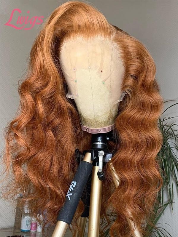 Undetectable HD Lace Ginger Color Wavy Straight Bleached Lace Frontal Wig Free Parting Glueless Wig Lwigs383