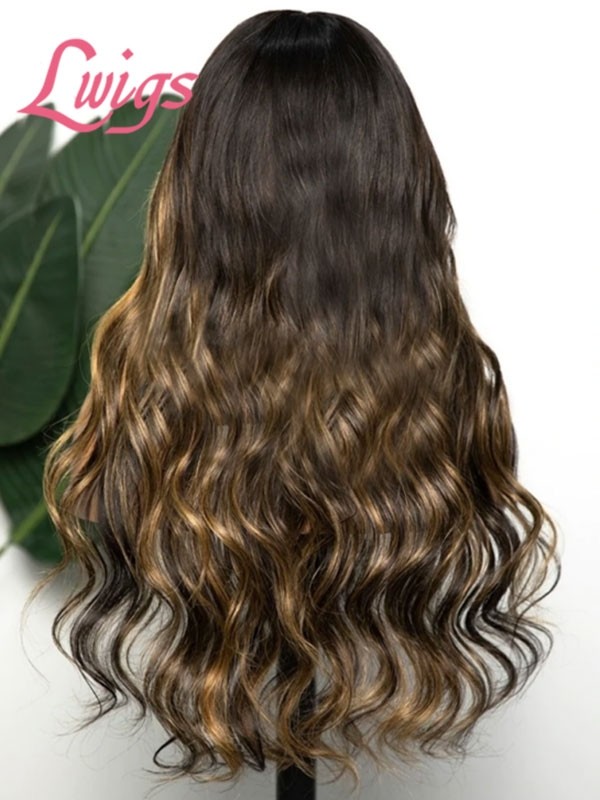 2025 Trends Body Wave Blonde Highlight Ombre Color Long Length Human Hair 360 Lace Wig Undetectable Swiss Lace NEW03