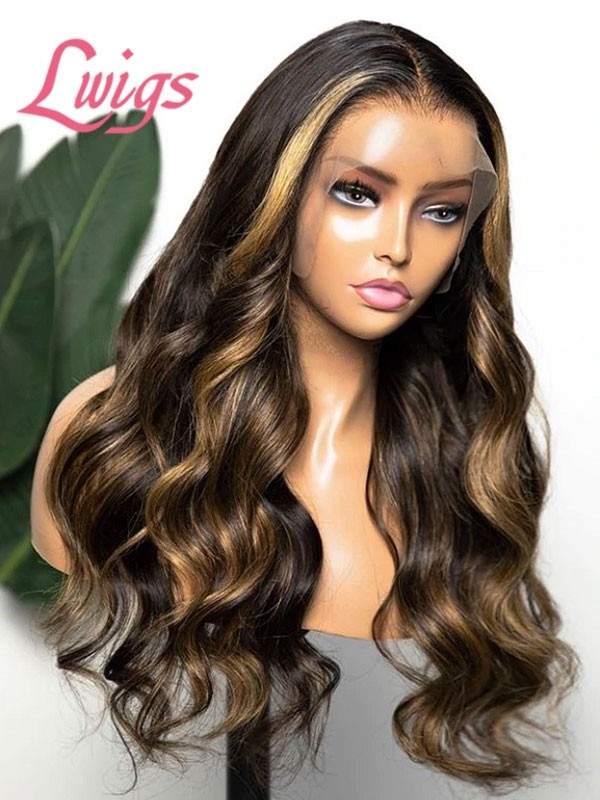 2022 Trends Body Wave Blonde Highlight Color Long Length Human Hair 360 Lace Wig Undetectable Swiss Lace NEW03