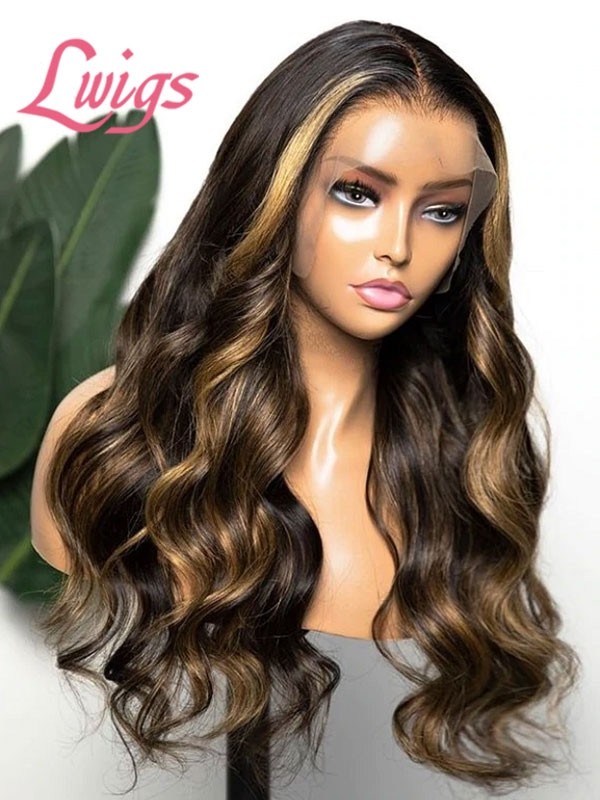 2025 Trends Body Wave Blonde Highlight Ombre Color Long Length Human Hair 360 Lace Wig Undetectable Swiss Lace NEW03