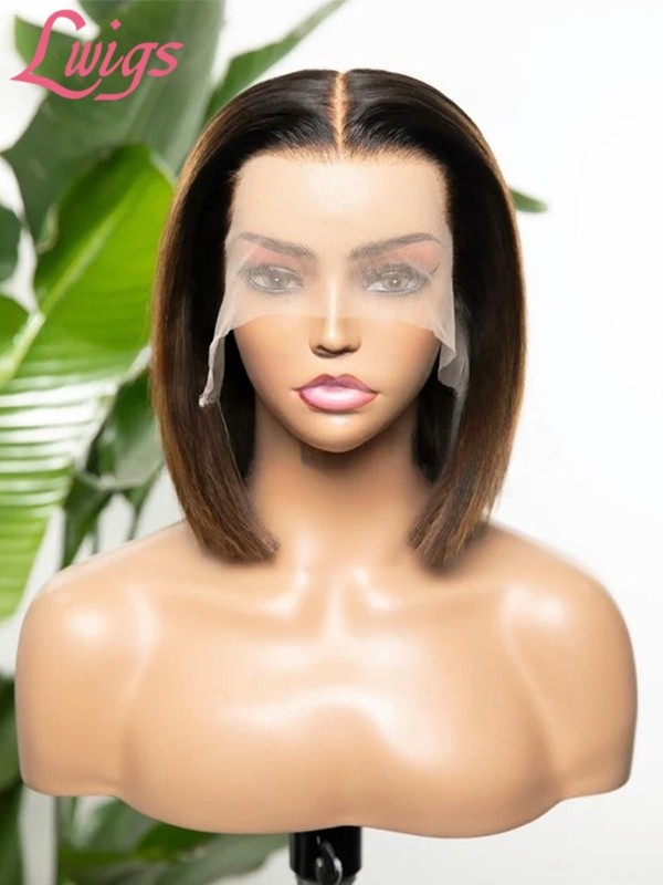 2022 Trends Lace Front Brazilian Rooted Natural Color Silky Straight Blonde Highlight Wig Bob Human Hair Wig NEW12