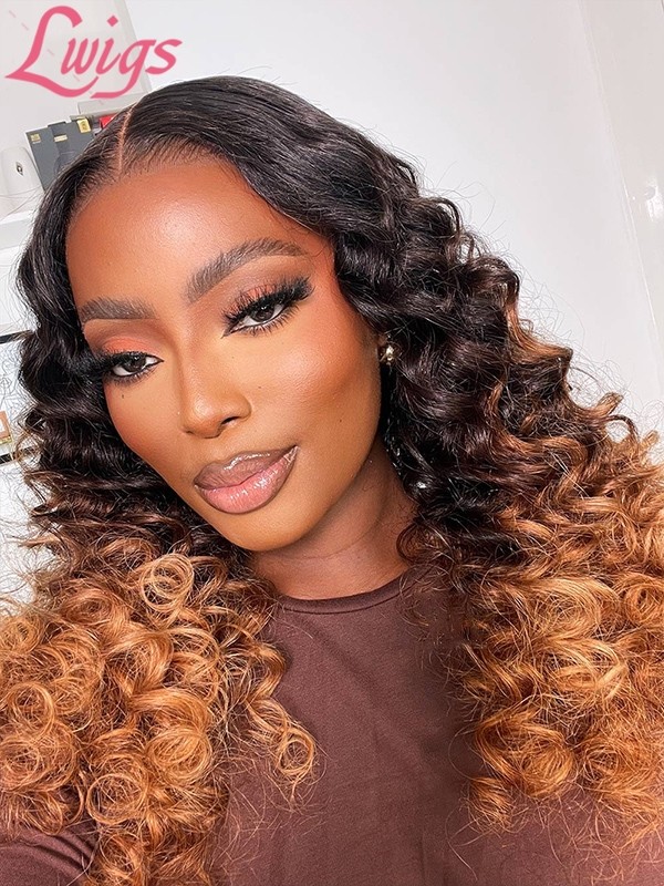New-in Ombre Color Deep Wave Human Hair Ash Color Bleached Clean Hairline Big Curly 13x6 Lace Front Wigs Lwigs167