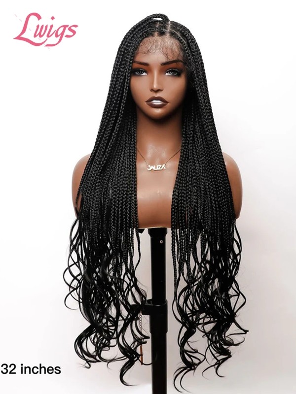 New-in Tangleless Human Hair Ends Knotless Small Box HD Lace Full Hand-tied with Loose Curly Ends Braided Wig Lwigs404