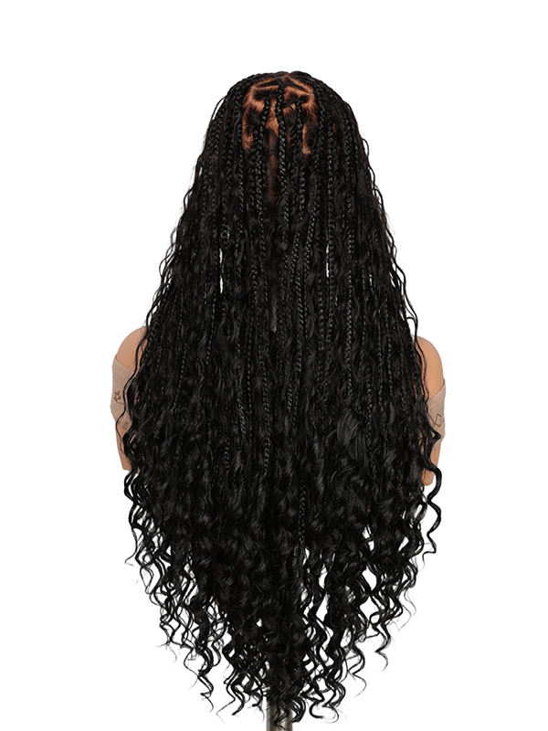 Lwigs Most-Fit Cap 180% Density Invisible Drawstring Real Skinlike HD Full Lace Knotless Long Braided Wig UD03