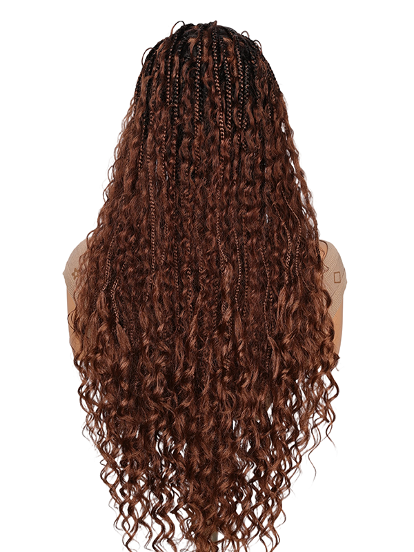 Lwigs Most-Fit Cap Beginner Friendly Pre-Braided 180% Density Ombre Brown Color Knotless HD Full Lace Wig UD05