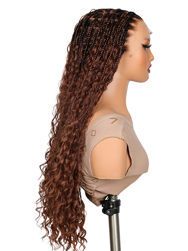 Lwigs Most-Fit Cap Beginner Friendly Pre-Braided 180% Density Ombre Brown Color Knotless HD Full Lace Wig UD05