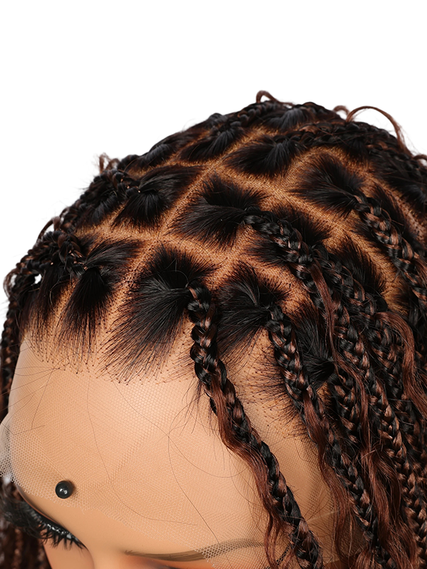 Lwigs Most-Fit Cap Beginner Friendly Pre-Braided 180% Density Ombre Brown Color Knotless HD Full Lace Wig UD05