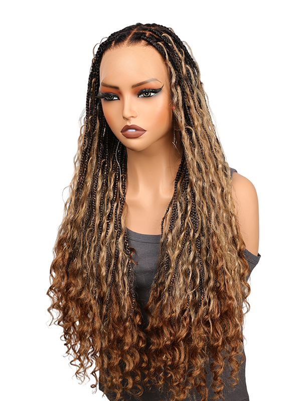 Lwigs Most-Fit Cap Pre-Braided Endless Style Ombre Color Knotless 180% Density Real HD Full Lace Wig UD02