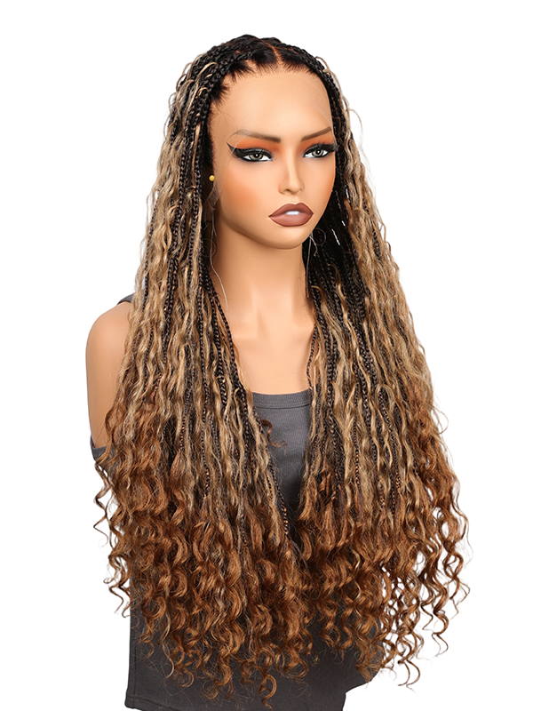 Lwigs Most-Fit Cap Pre-Braided Endless Style Ombre Color Knotless 180% Density Real HD Full Lace Wig UD02
