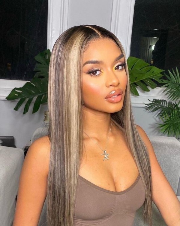 Mother's Day Sale HD Lace Wigs Highlight Color Siky Straight With Body Wave Wigs Virgin Human Hair MD09