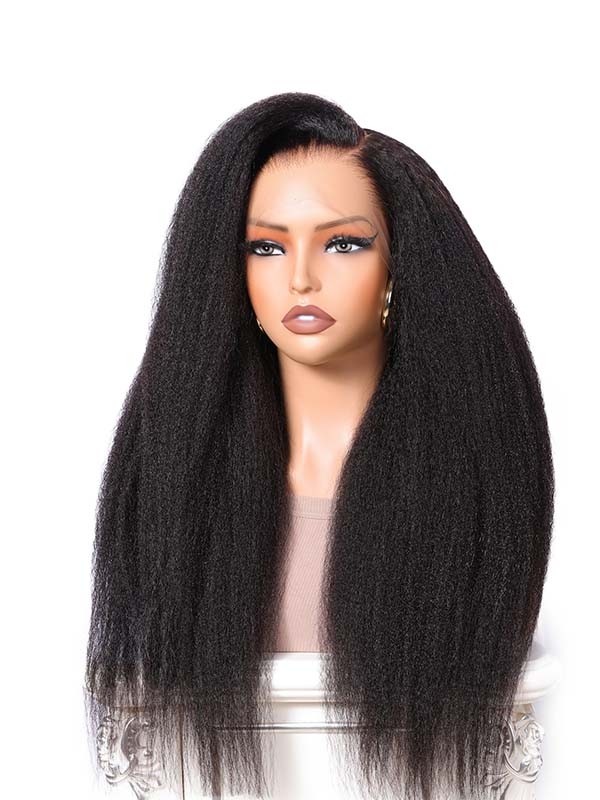 Lwigs Most-Fit Cap Kinky Straight Invisi-Drawstring Flexible Fit HD Lace 360 Glueless Wig With Bleached Knots UD25