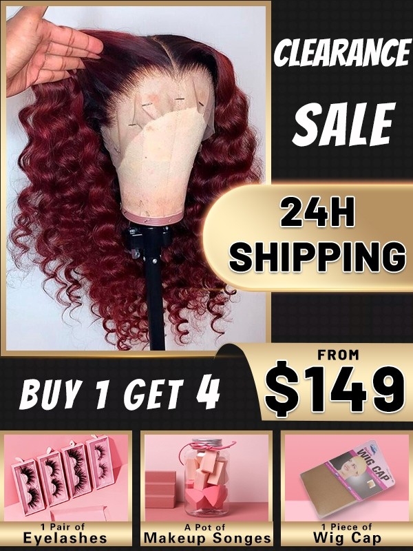24h Shipping Burgundy Red Wine Color Deep Wave 180% Density HD Lace Plucked Hairline 360 Lace Wig Beginners Friendly KC04