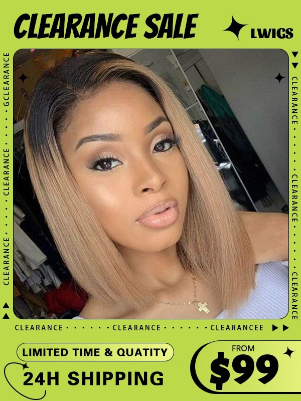 24H Shipping Ombre Color 1b30# Brazilian Virgin Human Hair 13x4 Transparent Lace Bob Style Lace Front Wigs For Black Women KC06