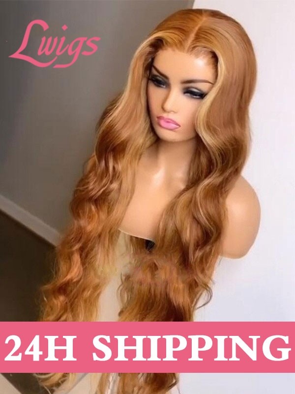 24hrs Shipping Wavy Hair 13X6 Lace Frontal Wig Pre Plucked Hairline HD Lace Wigs Blonde Highlights Color Bleached Knots S02