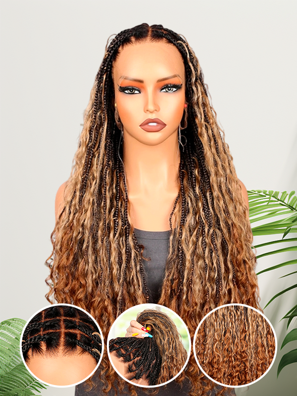 Lwigs Most-Fit Cap Pre-Braided Endless Style Ombre Color Knotless 180% Density Real HD Full Lace Wig UD02