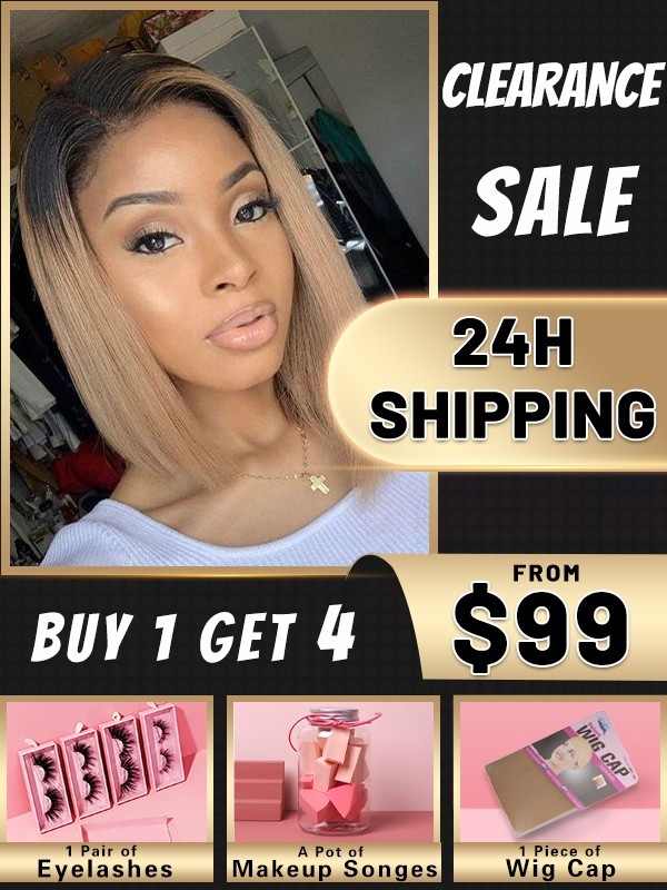 24H Shipping Ombre Color 1b/30# Brazilian Virgin Human Hair 13x4 Transparent Lace Bob Style Lace Front Wigs For Black Women KC06