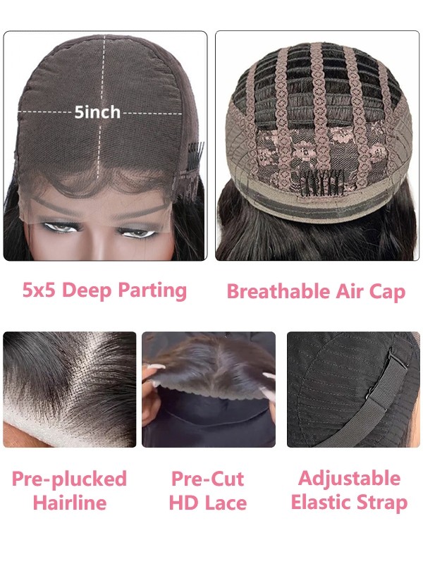 Lwigs Bleached Knots Layers Silky Straight Virgin Brazilian Human Hair 5x5 Lace Closure Wigs Pre Plucked Hairline Lwigs118
