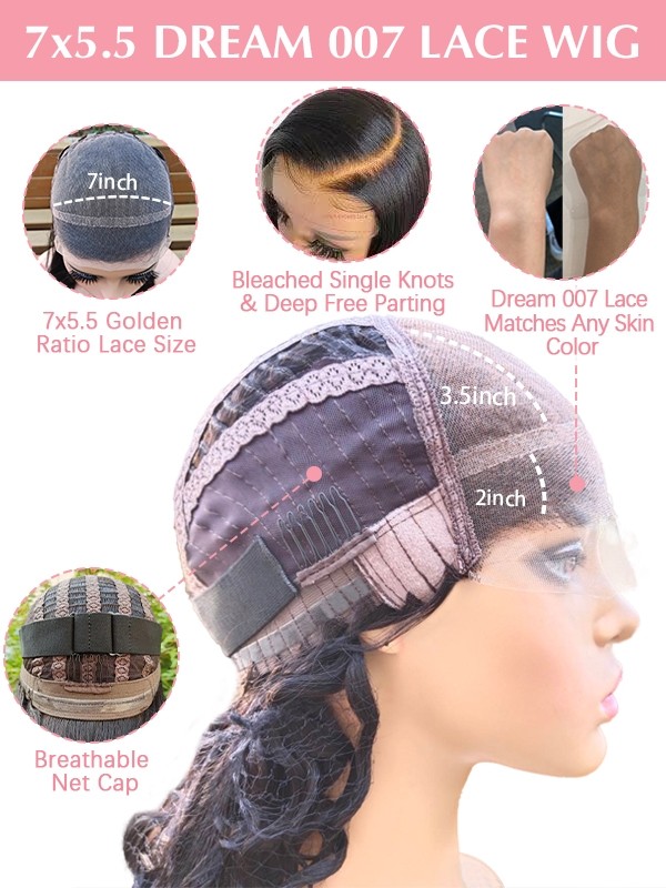 Lwigs New Arrivals Wear Go 7x5.5 Dream 007 Lace Pre-Plucked Hairline Ombre Highlight Body Wave One Step Install Air Wig PR08