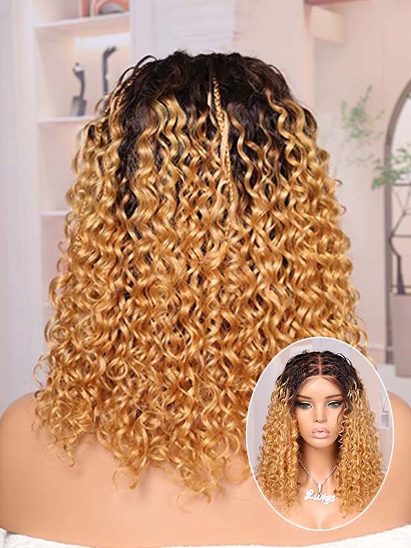 Lwigs Most-Fit Cap Knotless Ombre Blonde Braided With Baby Hair Middle Length Bob 5x5 HD Lace Closure Wigs UD20