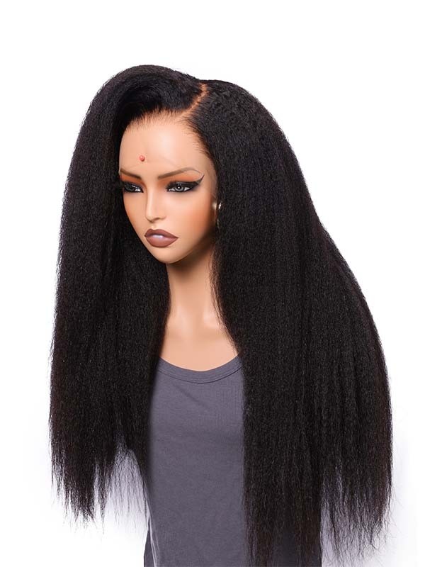 Lwigs Most-Fit Cap Kinky Straight Invisi-Drawstring Flexible Fit HD Lace 360 Glueless Wig With Bleached Knots UD25