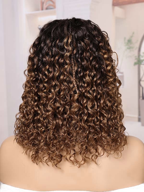 Lwigs Most-Fit Cap #1B#30 Ombre Color Boho Braided Wig Short Length Tiny Knots 5x5 HD Lace Closure Top Braids Wigs UD30