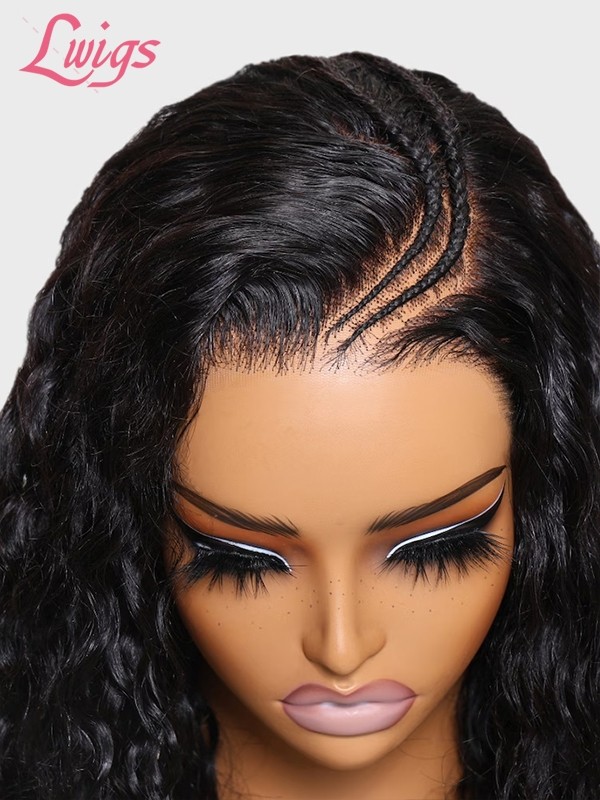 Lwigs New Arrivals Pre-plucked Hairline HD Lace Braided Style Natural Black Deep Wave 13x6 Lace Front Wig NEW99