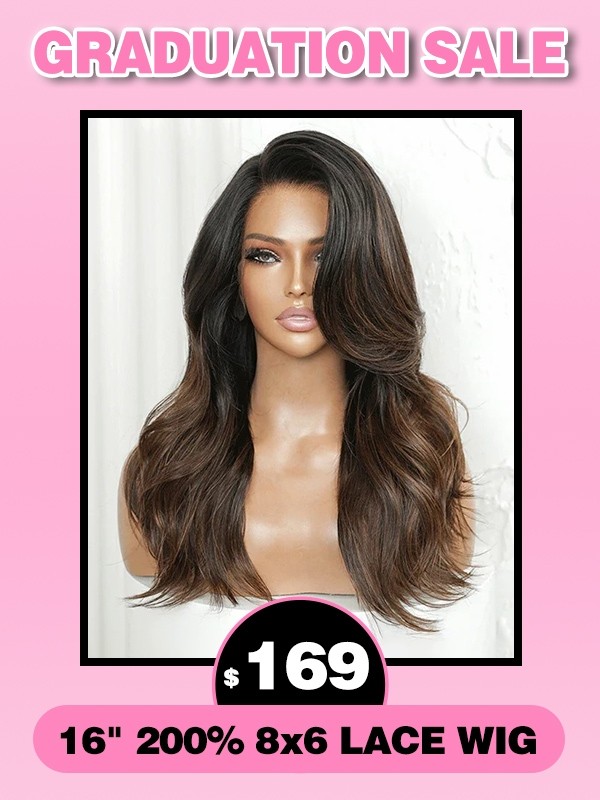 Lwigs Flash Sale Ombre Brown Color Body Wave 16 Inches 200% Density Pre-plucked 8x6 Glueless Wear & Go Lace Wig EN03