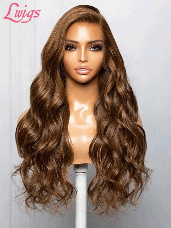 Special Price For Lwigs VIP Customer 28 Inches 180% Dnesity 13x4 Lace Front Wig Brown Color Side Part Body Wave VIP38