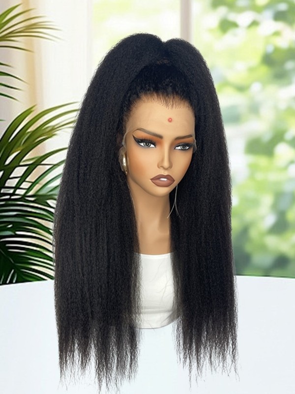 Lwigs Most-Fit Cap Kinky Straight Invisi-Drawstring Flexible Fit HD Lace 360 Glueless Wig With Bleached Knots UD25