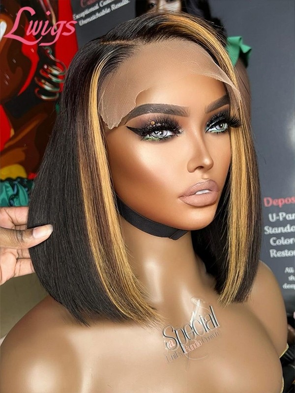 Lwigs New Arrivals Film HD Dream Lace Highlight Color Bob Hairstyles 360 Lace Wigs With Natural Hairline & Single Knots NEW58