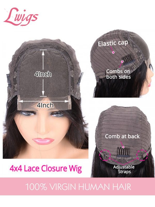 100% Virgin Human Hair 4x4 Lace Closure Wig Curly HD Lace Wig With Bleached Knots Pre-plucked Hairline Lwigs310