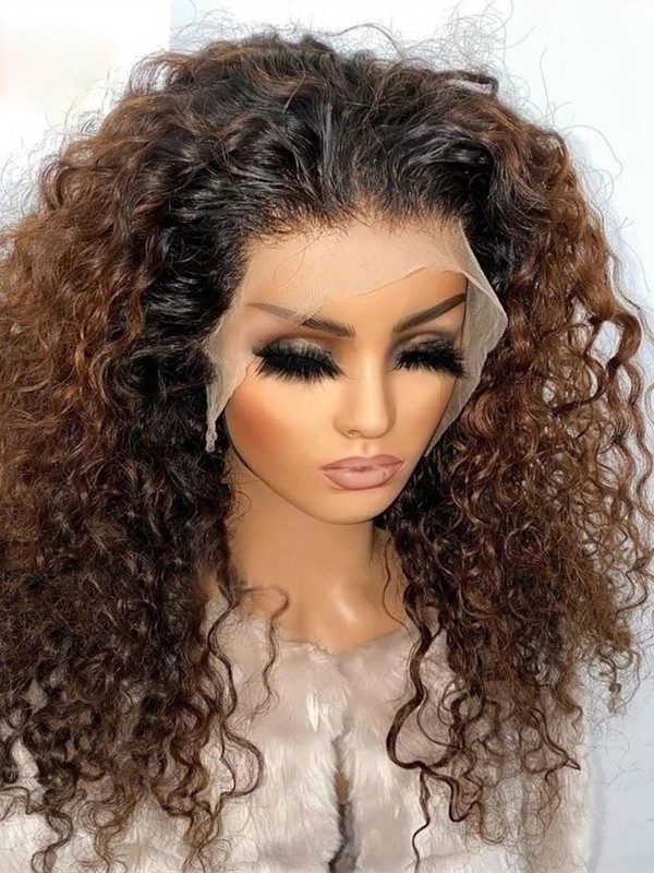 US Warehouse 48H Shipping Pre-Plucked Ombre Brown Color Curly 200% Density Bleached Knots 13x6 HD Front Lace Wigs US11