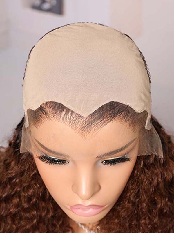 Lwigs Most-Fit Cap M-Shape Realistic Hairline Ombre Brown Color Curly 11x6 Skin Melted HD Lace Front Wigs UD16