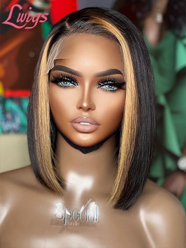 Lwigs New Arrivals Film HD Dream Lace Highlight Color Bob Hairstyles 360 Lace Wigs With Natural Hairline & Single Knots NEW58