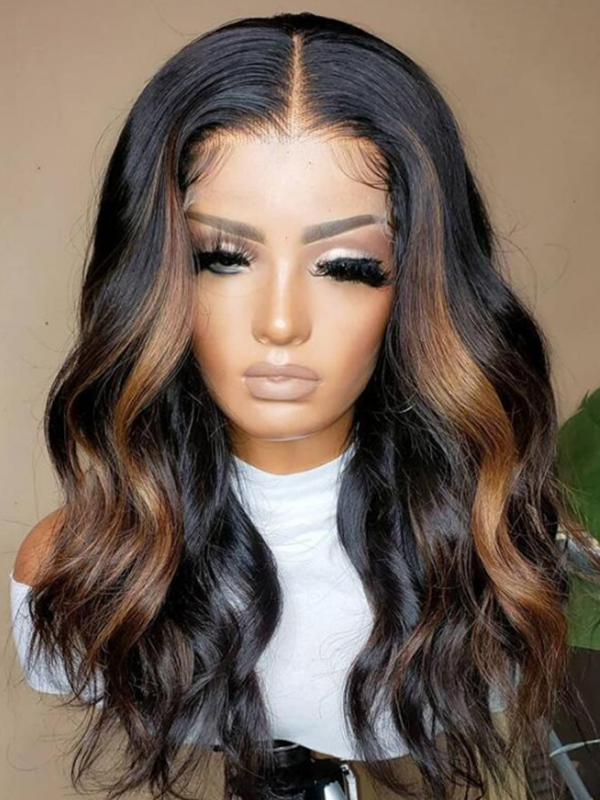 US Warehouse 48H Shipping Ombre Highlight Color 22 Inches 150% Density Wavy 13x6 Real Skinlike HD Lace Front Wig US04