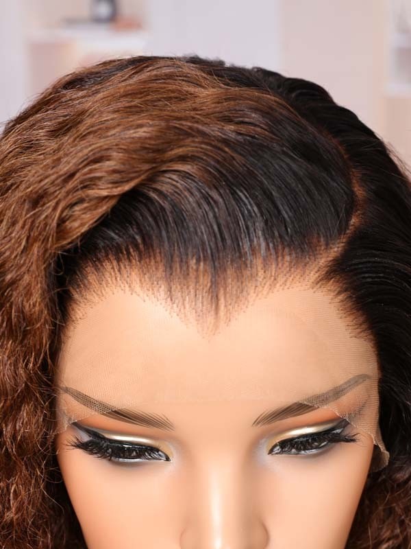 Lwigs Most-Fit Cap M-Shape Realistic Hairline Ombre Brown Color Curly 11x6 Skin Melted HD Lace Front Wigs UD16