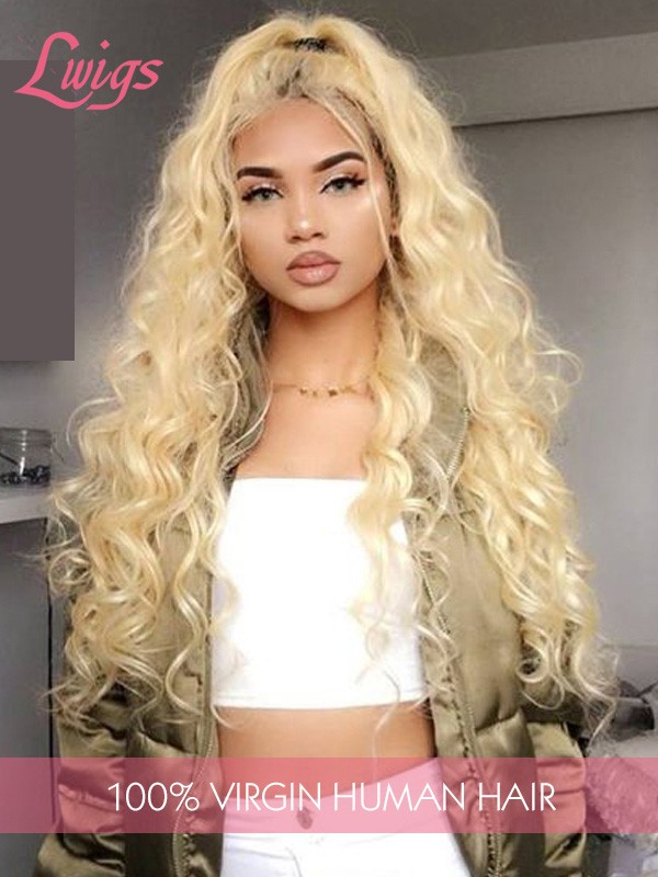 613 Blonde Color Deep Curly Virgin Brazilian Human Hair Wigs