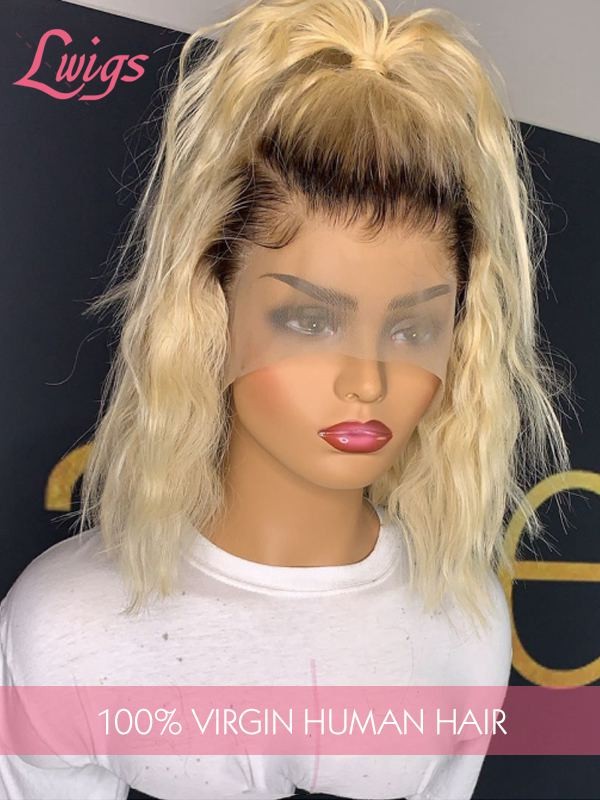 Ombre 613 Blonde Color Curly Bob Hair Style Transparent Lace T1b/613 Brazilian Virgin Human Hair 13x4 Lace Front Wigs Lwigs36