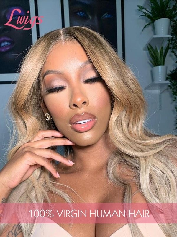 Ash Blonde Color Undetectable HD 13x4 Lace Front Wig Virgin Human Hair Natural Wavy Brown Hair Pre Plucked Hairline Lwigs336