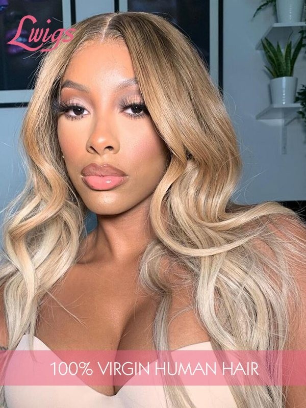 Ash Blonde Color Undetectable HD 13x4 Lace Front Wig Virgin Human Hair Natural Wavy Brown Hair Pre Plucked Hairline Lwigs336
