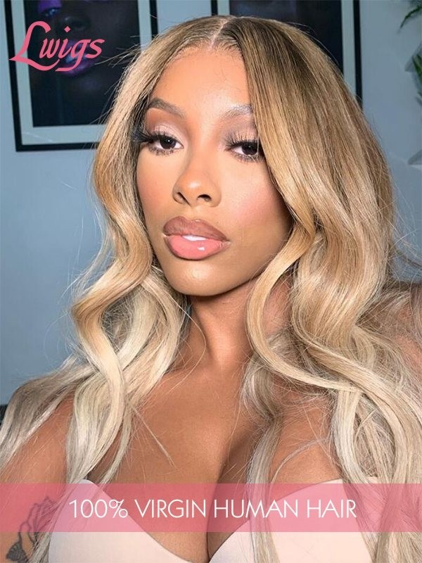 Ash Blonde Color Undetectable HD 13x4 Lace Front Wig Virgin Human Hair Natural Wavy Brown Hair Pre Plucked Hairline Lwigs336