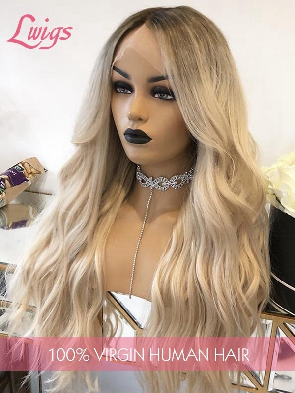 Ash Blonde Color Undetectable HD 13x4 Lace Front Wig Virgin Human Hair Natural Wavy Brown Hair Pre Plucked Hairline Lwigs336