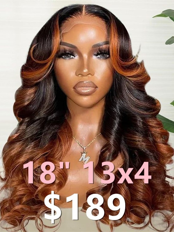 Lwigs 2025 Tax Refund Sale Body Wave 18 Inches Ombre Highlight Color 100% Human Hair HD Lace 13x4 Front Wig TAX106