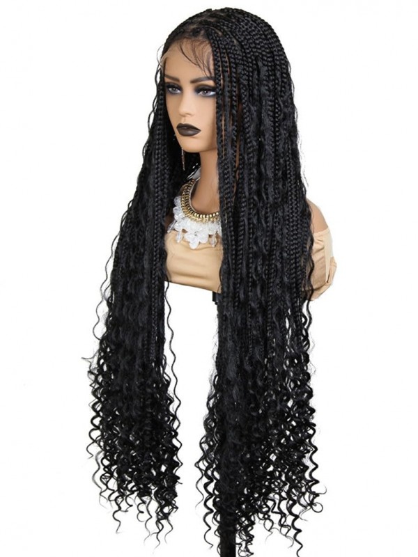 New-in Boho Twist Braided Wigs HD Full Lace Human Hair Knotless Braids Wig With Curly Ends Blended Lace Wigs Lwigs403